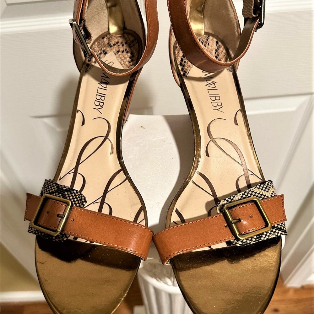 Sam & Libby Brown Cheetah Wedge Heel Zipper in Back 10